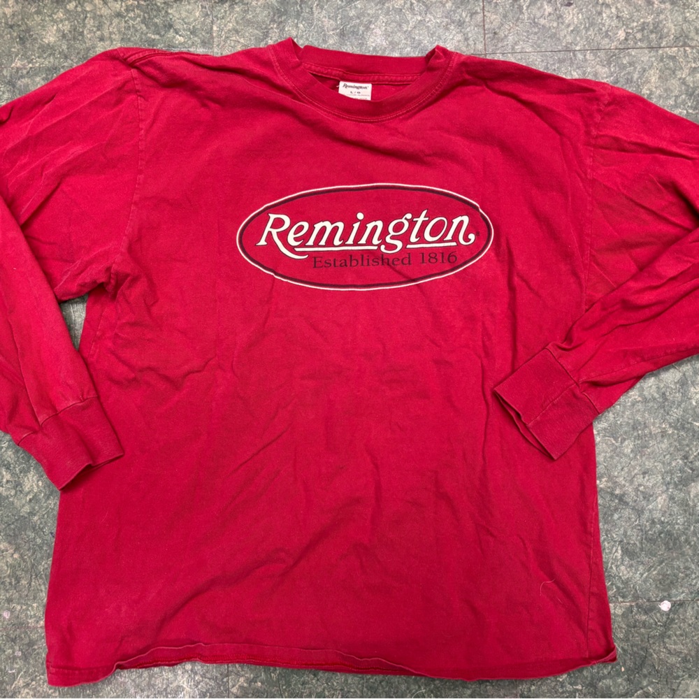 🔥 Vintage Remington Men's Red Long Sleeve Shirt full back graphic super clean 🔥